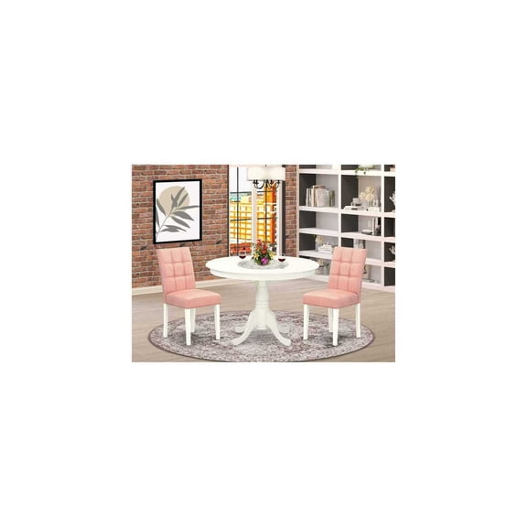 Chic 3 Piece Dining Set - Round Kitchen Table with 2 Chairs - Linen White