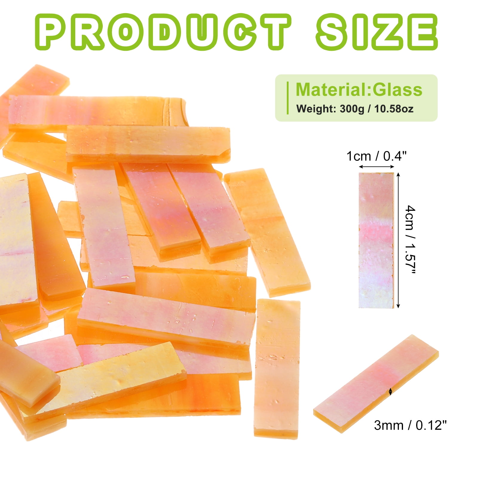 Stained Glass Strip, Iridescent Orange Mosaic Tiles 300g/10.58 oz