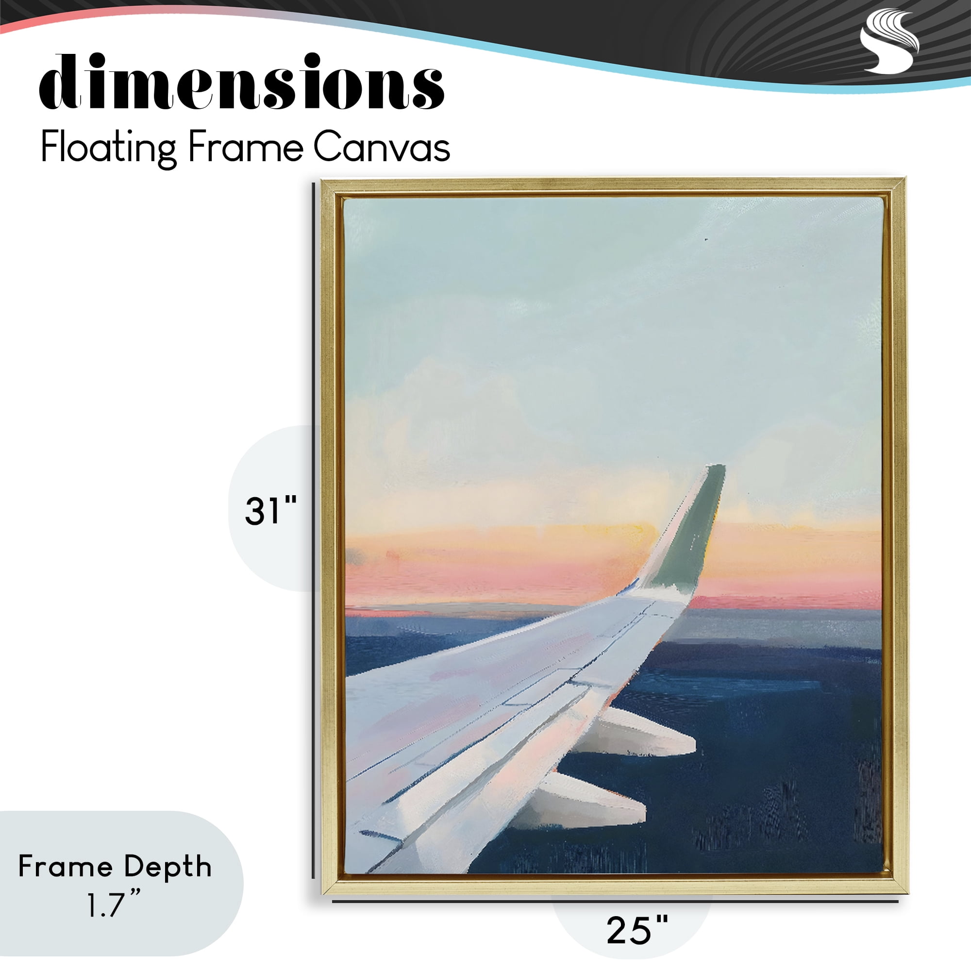 Stupell Industries Airplane Wing Sunset Gold Framed Floater Canvas Wall Art, design by The Prints Vibe