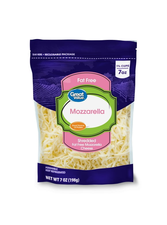 Great Value Shredded Fat Free Mozzarella Cheese, 7 oz