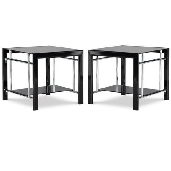 Home Square Glass and Metal End Table in Black Finish - Set of 2