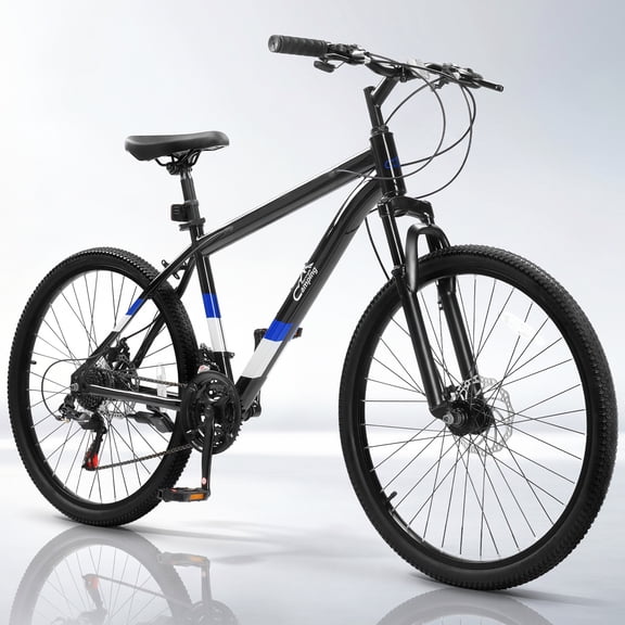 Ktaxon 24" Mountain Bike for Men, 21-Speed Adult Bike with Trigger Shifter, Front Suspension, Disc Brakes, 2.125" All-Terrain Tires, Black Blue
