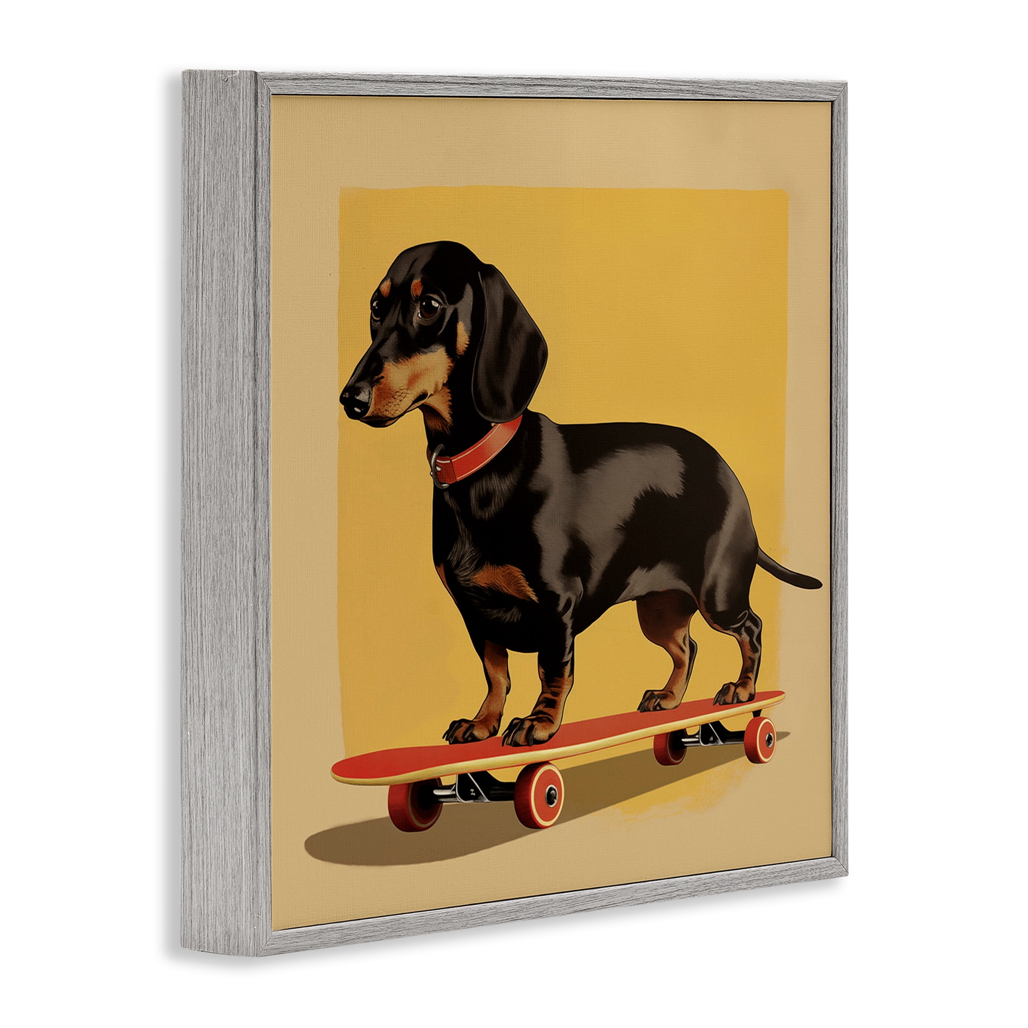 Stupell Industries Dachshund on Red Skateboard Gray Framed Giclee Art, design by Andreas Magnusson