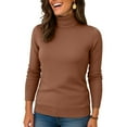 thumbnail image 4 of Nokdvo Womens Turtleneck Sweater Plus Size Knitting Long Sleeve Solid Color Sweaters Fall Winter Casual Loose Ribbed Pullover Top,Brown M, 4 of 4