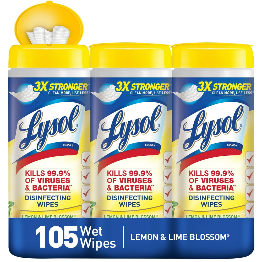 Lysol Disinfecting Wipes, Lemon & Lime Blossom, 105ct (3X35ct), Tested