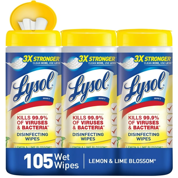 Lysol Disinfecting Wipes, Lemon & Lime Blossom, 105ct (3X35ct), Tested