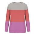 thumbnail image 4 of JUUYY Color Block Sweatshirts for Women Trendy Long Sleeve Striped Printed Crew Neck Graphic Shirts Loose Oversized Relaxed Fit Cotton T-Shirt Tops Hot Pink L, 4 of 5