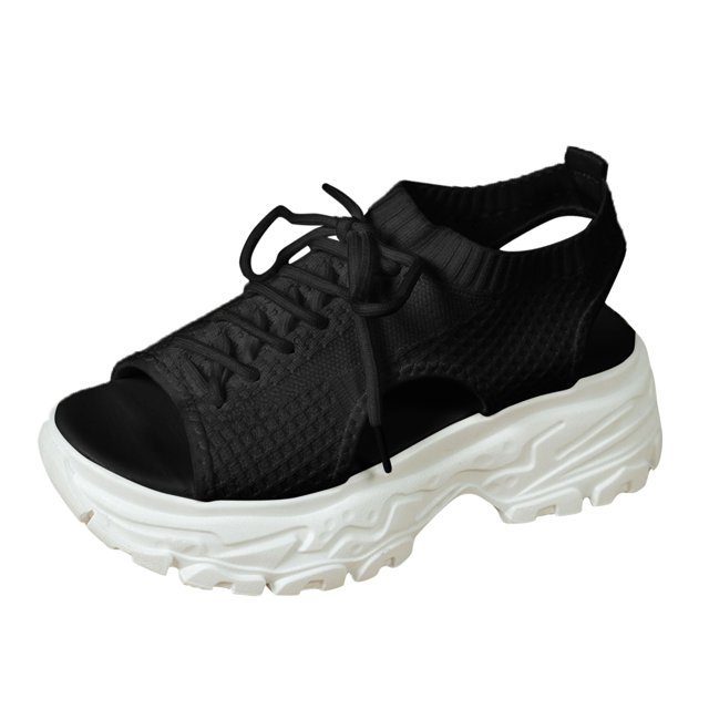 IUJSOY Women's Hollow Out Platform Wedge Samdals Non Slip Breathable Lace up Open Toe Sport Shoes