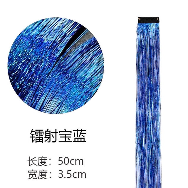 Zhuge 8 piezas/set de extensiones de cabello con purpurina y oropel para resaltar, extensiones de cabello brillantes y de colores para fiestas, piedras preciosas en azul