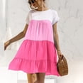 thumbnail image 5 of KZKR Summer Dresses for Women Short Sleeve Crew Neck Elegant Mini Dresses Ruffles Color Block Loose Party Dress, 5 of 7