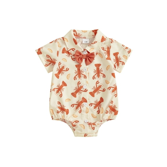 BemeyourBBs Baby Boy Button Up Jumpsuit Short Sleeve Lapel Lobster Print Romper