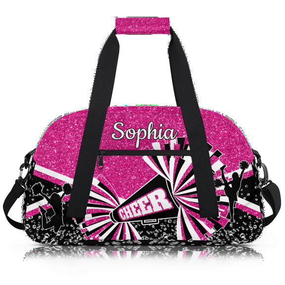 Jiaoprinted Personalized Cheer Bags for Cheerleaders, Custom Sport Gym Bag with Name, Customized Travel Duffel Bag Practice Dance Bag for Women, Pink Glitter