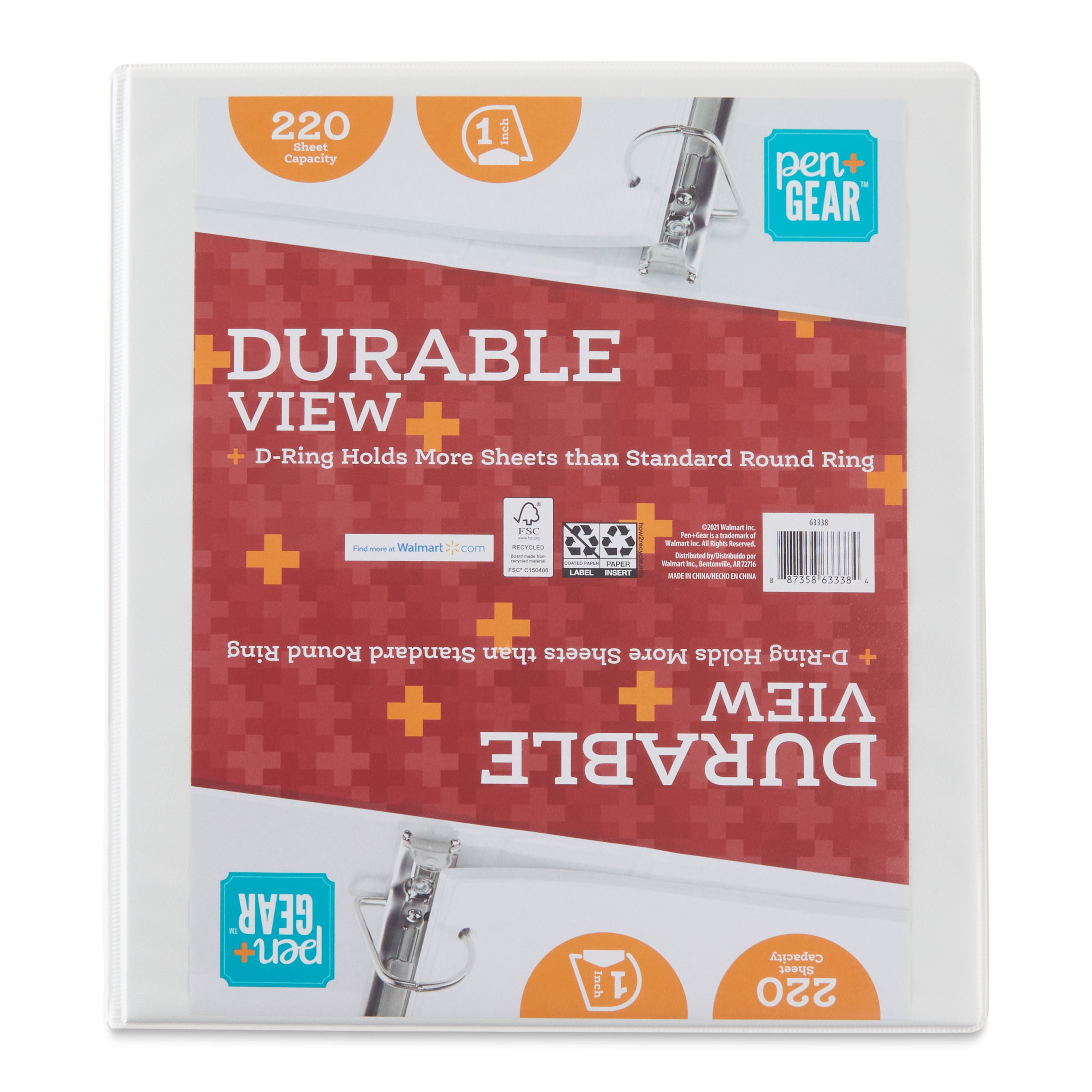 Pen+Gear Durable View 3-Ring Binder, 1"D Ring, White