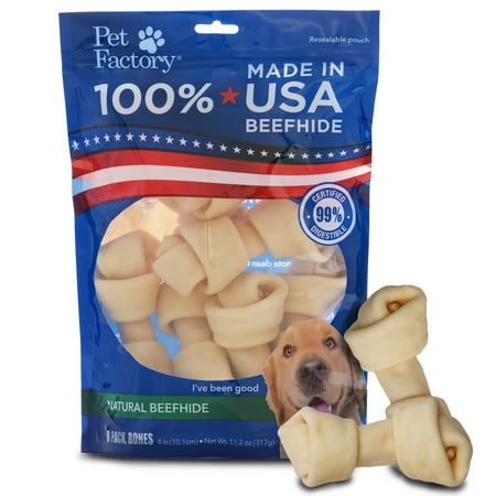 UPC: 0094983781148 | Pet Factory 100% Made in USA Beefhide 4-5  Knotted Bones Dog Chew Treats – Natural Flavor  8 Count/1 Pack Natural 8 Count (Pack of 1)