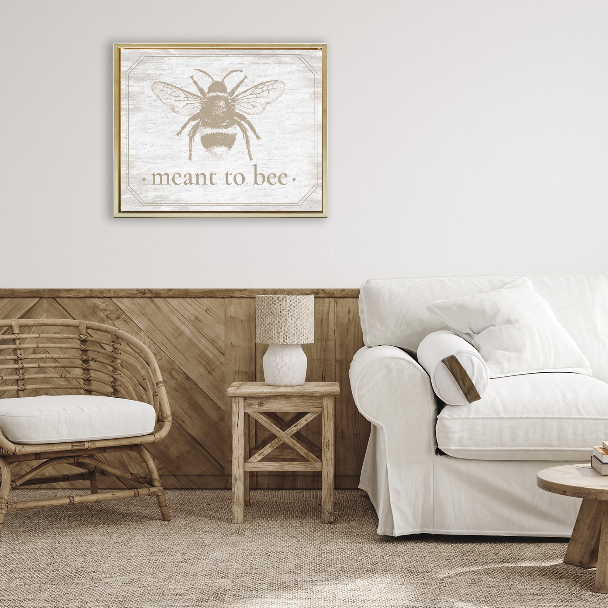 Meant To Bee Rustic Border Gold Framed Floater Canvas Wall Art, design by Lettered and Lined
