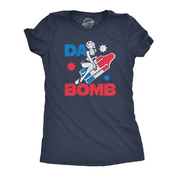 Womens Da Bomb T Shirt Funny Retro Fourth Of July Popsicle Tee for Ladies (Heather Navy - BOMB) - XXL