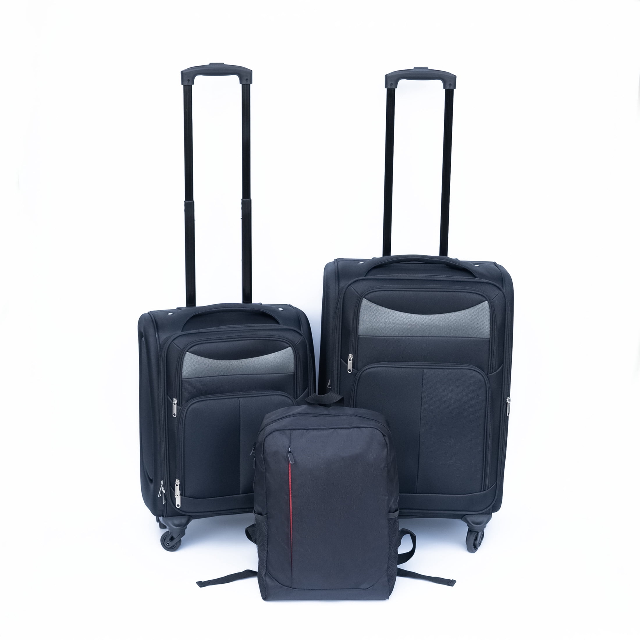 Noble House 3-Piece 20" & 24" Softside Oxford Luggage Set with Backpack, Expandable Spinner Suitcases, Black
