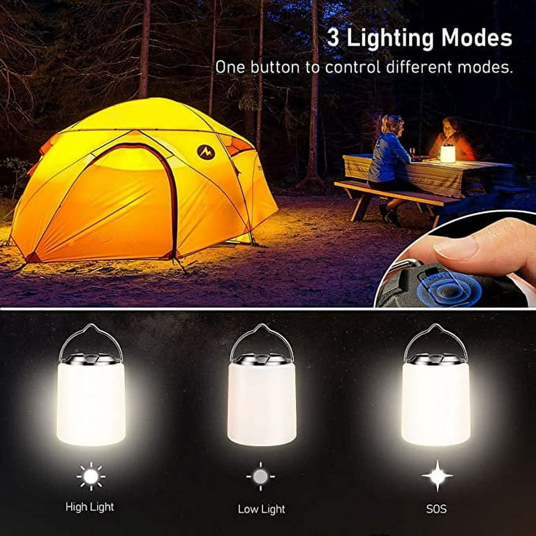 Camping Lantern Rechargeable 3000K Warm White Light Camping Lights Lamp  Brightness Adjustable 3 Light Modes with 18 Hrs Max Working Time for Hiking