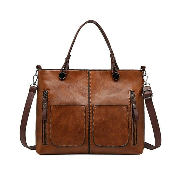 Bolso de hombro de PU, bolso de mano de mujer, bolso con múltiples bolsillos retro, correa larga cruzada marrón