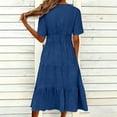 thumbnail image 6 of Admvng Womens Dress Tiered Solid V Neck Short Sleeve Casual Spring and Summer Comfy Dresses, 6 of 6