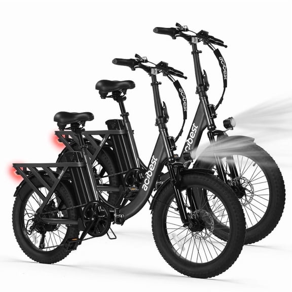 Electric Bike for Adults, Mars 20'' Fat Tire Folding Ebike with Peak 1200W Motor, 7 Speed 28MPH, 48V 499Wh Removable Battery, Adjustable Bike Stem, (Black)*2