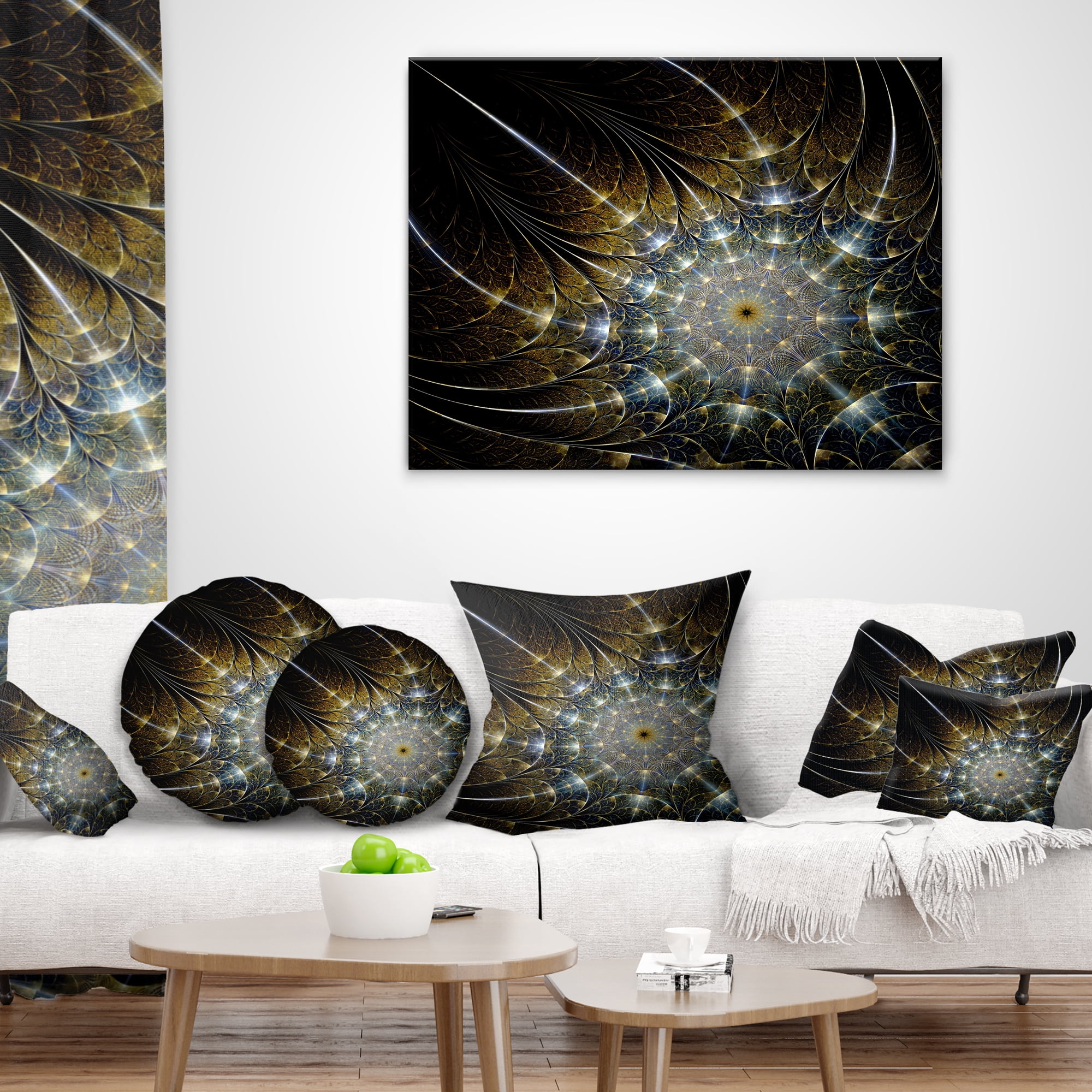 Designart Symmetrical Brown Fractal Flower - Abstract Throw Pillow - 18x18