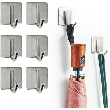 

Handy Hooks Adhesive Hooks (6-Pack) - Versatile Door Hooks for Hanging Towels Coats and Keys - Heavy-Duty Adhesive Backed Wall Hooks for Bathroom and Home Organization