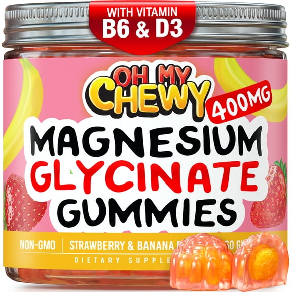 Center-Filled Magnesium Glycinate Gummies 400MG - High Absorption for Kids, Teens & Adults - Supplement for Sleep, Calm & Muscle Relaxation with B6 & D3 - Gluten Free & Vegan Friendly - 120 Count