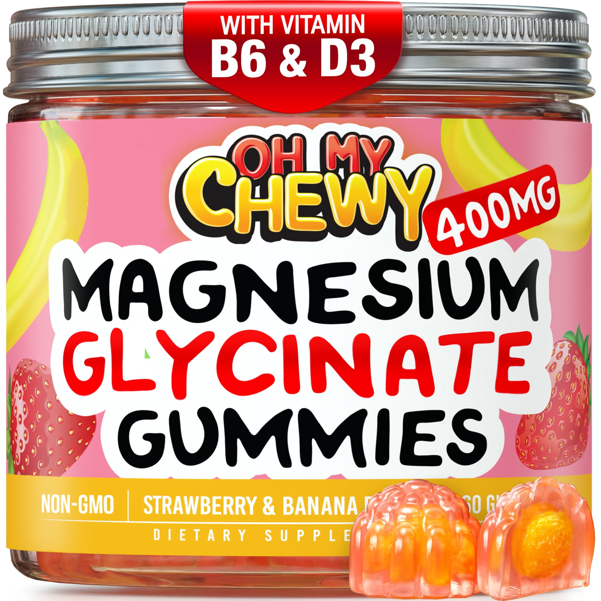 Center-Filled Magnesium Glycinate Gummies 400MG - High Absorption for Kids, Teens & Adults - Supplement for Sleep, Calm & Muscle Relaxation with B6 & D3 - Gluten Free & Vegan Friendly - 60 Count