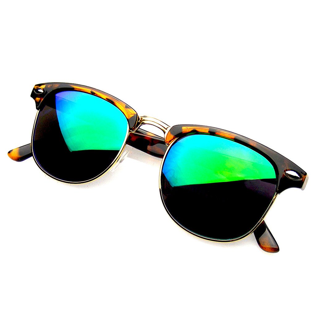 Emblem Eyewear Premium Half Frame Horn Rimmed Sunglasses Metal Rivets