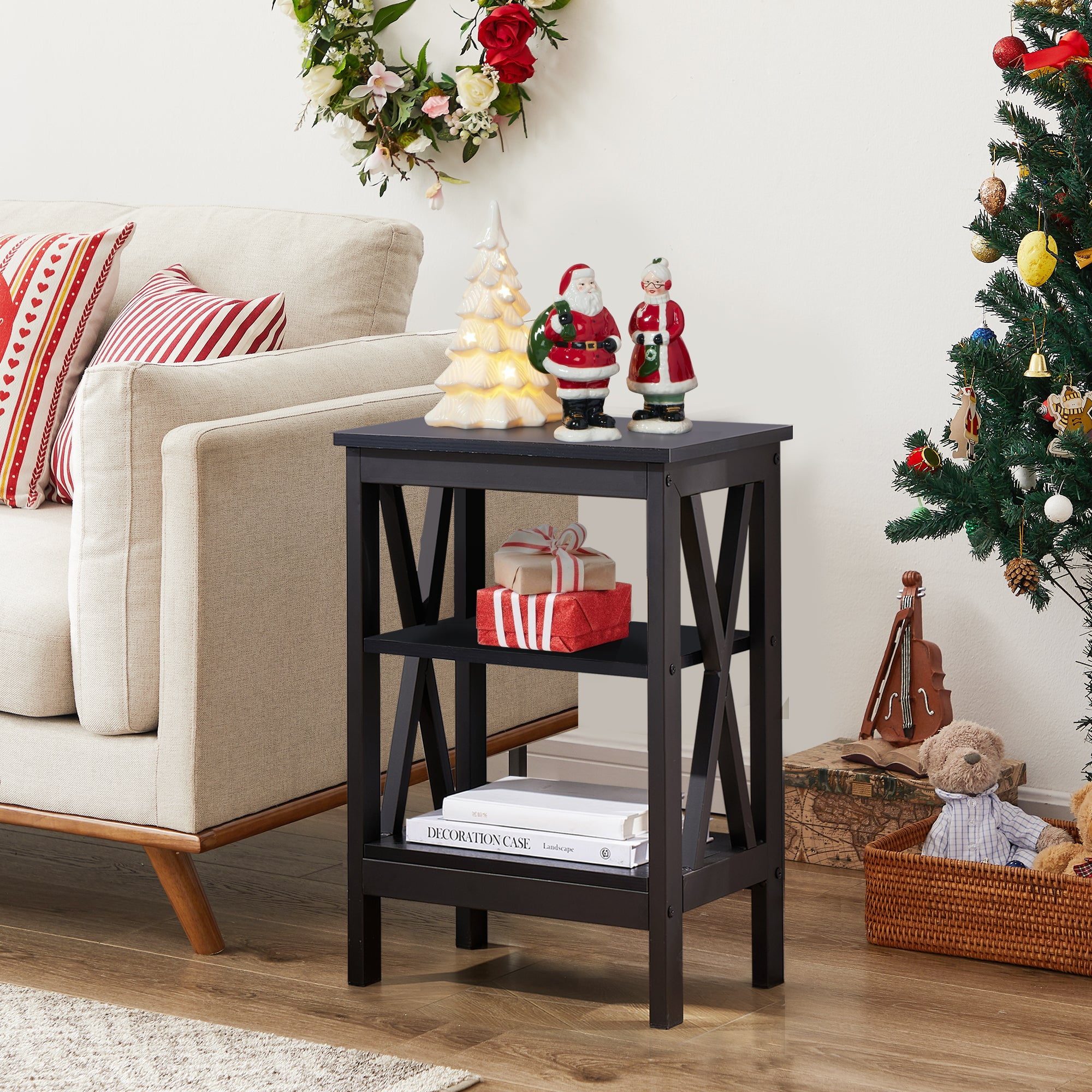 VECELO Set of 2 Nightstand with 3-Tier Shelf, Side End Table for Living Room, Bedroom, Black