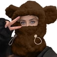 thumbnail image 2 of Women's Oversized Plush Bear Ear Hood, 3-in-1 Scarf Hoodie Mask, Fleece Lined Winter Balaclava, Animal Ear Hat, Cold Weather Face Cover, Cute Winter Accessory Set - Khaki, 2 of 6