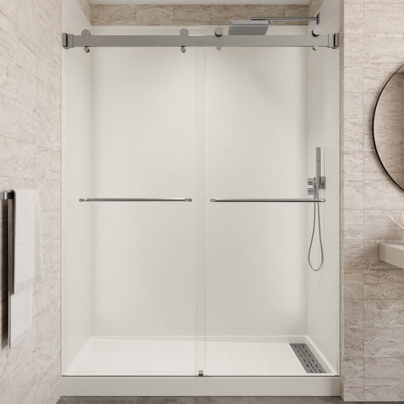 Seawin Verona Air Bypass Sliding Shower Door 56 - 60 in. W x 76 in. H Brushed Nickel Hardware 5/16 inch (8 mm) Thick Clear Glass Brushed Nickel