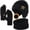A-Black, variant on KOITHOT 3 Pcs Winter Beanie Hat with Ear Flaps Knitted Neck Warmer Touchscreen Gloves Set for Men Black