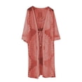 thumbnail image 4 of JIAYUE Women's Swimsuit Cover-Ups Half Sleeve Cardigan Solid Color Lace Knee Length Embroidered Top Holiday Bathing Suit Cover Up Cardigan, 4 of 4