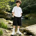 thumbnail image 5 of TIREOW Boys Mid Length Cargo Denim Shorts Casual Elastic Waist Trendy Jeans Shorts with Multi-Pockets Summer Outdoor Shorts, 5 of 8