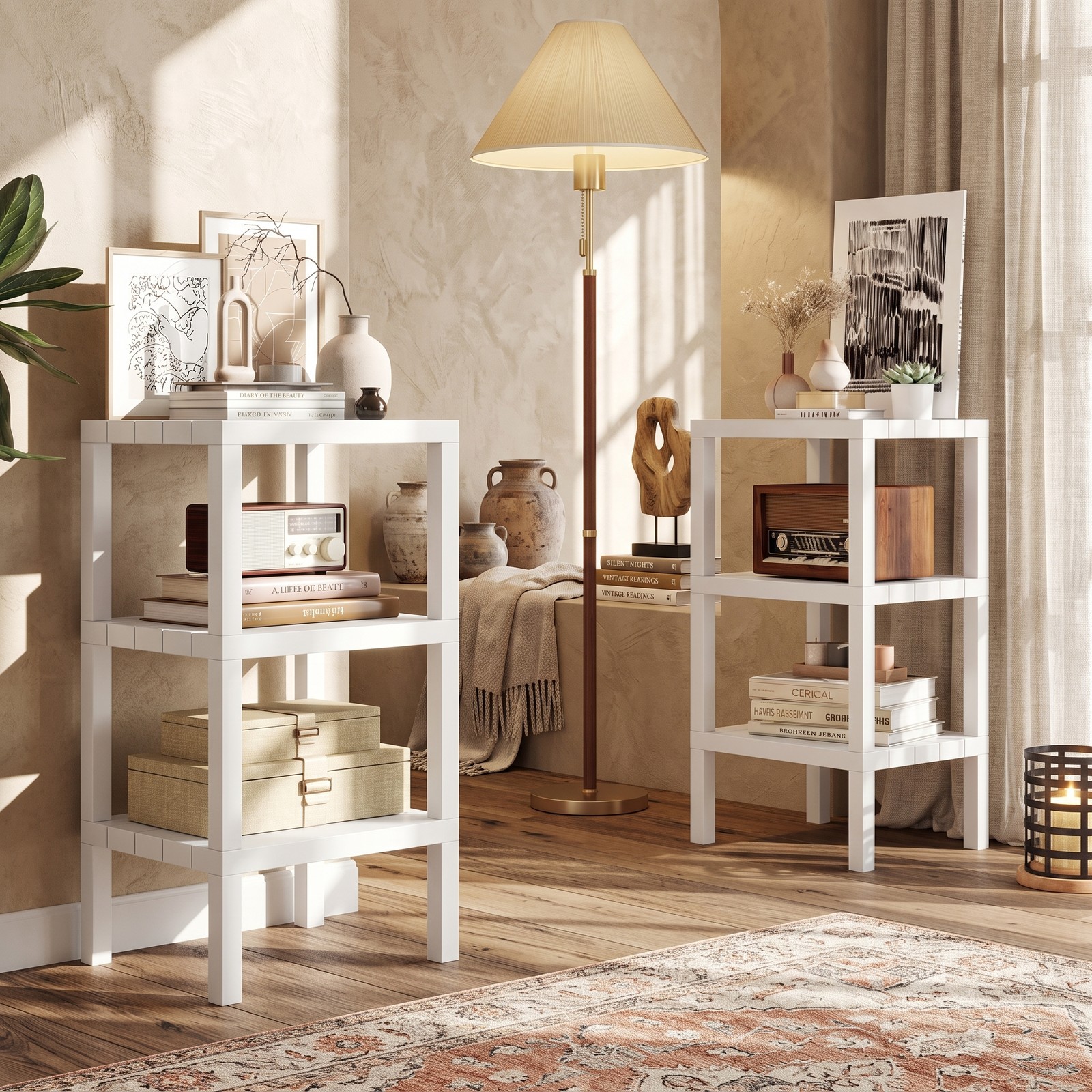 Biotree 6-Tier Plastic Modular Storage Shelves, Freestanding Open Shelving Rack Organizer for Living Room, Kitchen, Bathroom and Garage, Tool-Free Assembly, White