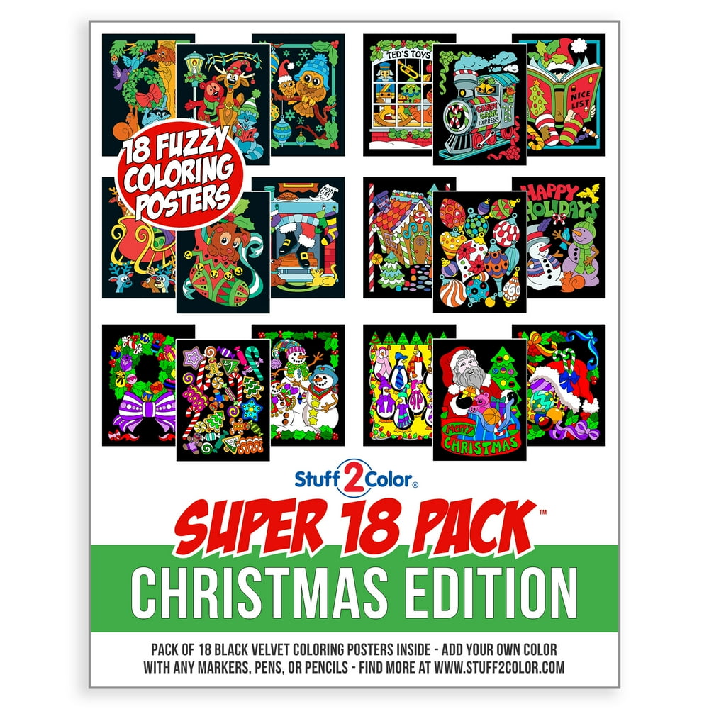 Super Pack of 18 Fuzzy Velvet Coloring Posters (Christmas Edition