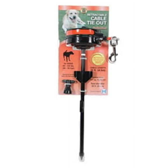 Lixit Corp - Howard Pet Reflective Retractable Cable Tie Out With Stake - Black & Red, 80-100 Oz.