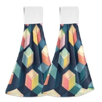 Yayeee Kitchen Hanging Hand Towels Set of 2 with Loop Bathroom Absorbent Tie Towel, Blue Cubes