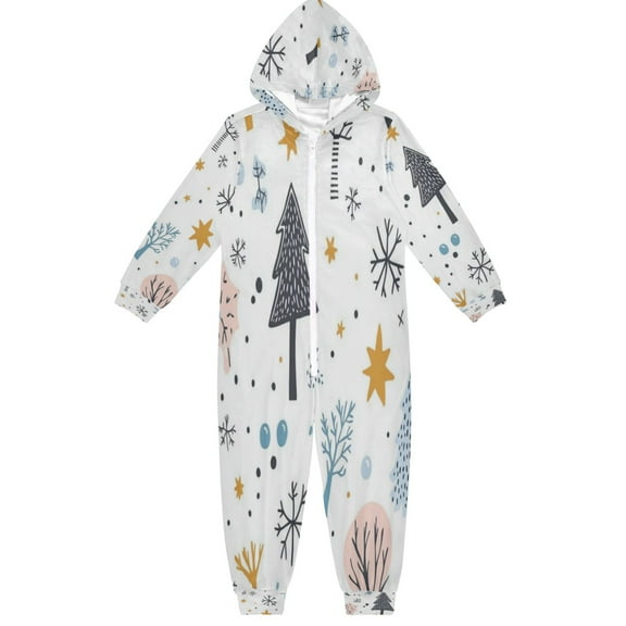 Soft Big Kids Onesie Pajamas Cozy Loose-Fit Jumpsuits for kids with Pockets for Christmas Lounge & Play Cartoon Winter Element