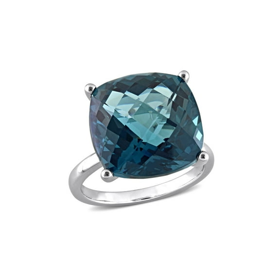 19.24 Carat (Ctw) London Cushion-Cut Blue Topaz Ring in 14K White Gold