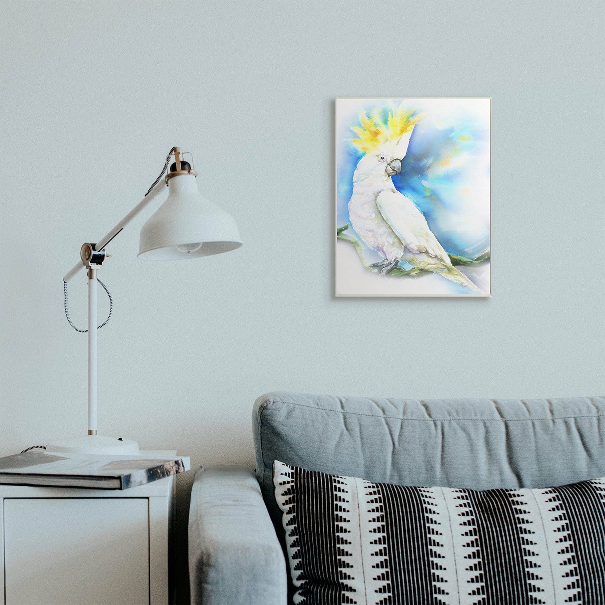 Stupell Industries Cockatoo Bird on Branch Over Vibrant Blue Wall Plaque, 13 x 19, Design by George Dyachenko