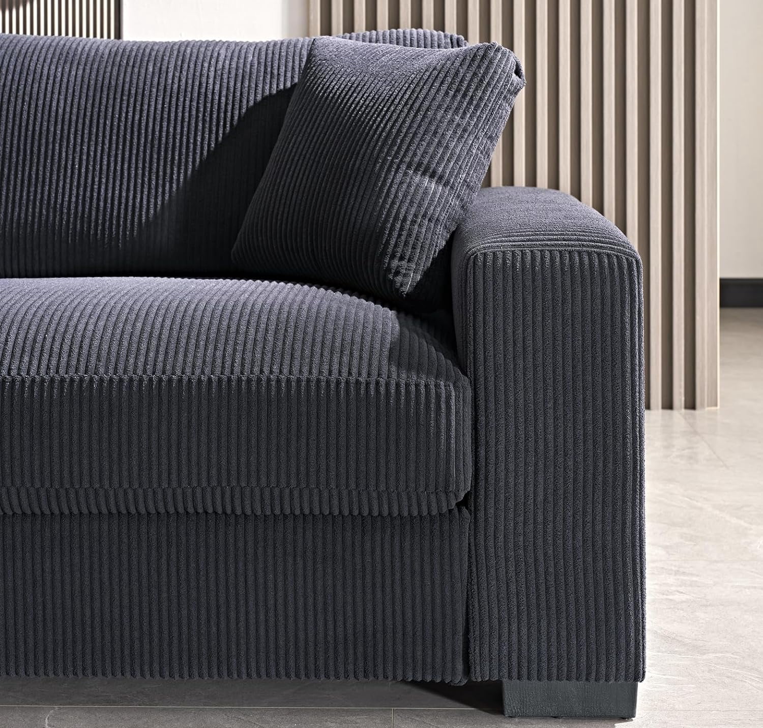 Us Pride Furniture Contemporary Corduroy Spacious Standard Sofa with Pillows, Black