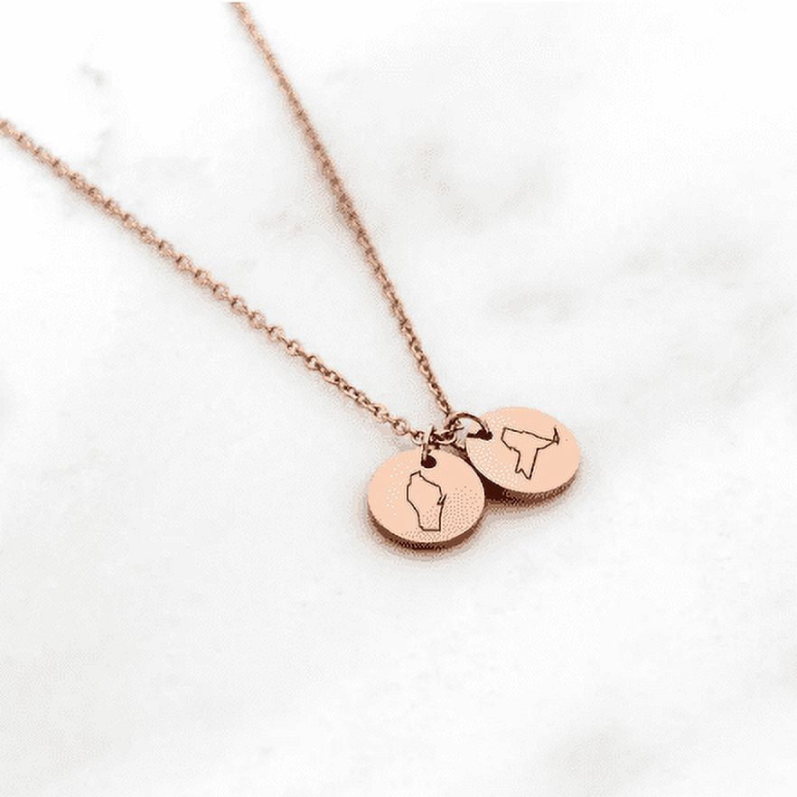 Personalized Long Distance Disc Necklace Engraving Round Jewelry Christmas Gift for Her
