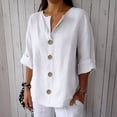 thumbnail image 2 of Afdoent Womens Tops Ladies Linen Shirt Button Down V Neck Solid Color Blouse 3/4 Sleeves Casual Loose Fit Tunic Tops Summer Shirts Elegant, 2 of 5