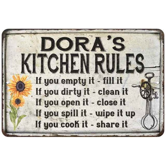 Dora's Kitchen Rules Chic Sign Vintage Decor 8x12 Metal Sign 108120032252