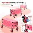 thumbnail image 3 of Sunula 440LBS Collapsible Wagon Foldable Beach Wagon 300L Large Capacity Folding Heavy Duty Utility 600D Oxford Fabric Garden Cart with All-Terrain Wheel Cup Holder for Shop Camp Handle Outdoor, Pink, 3 of 8