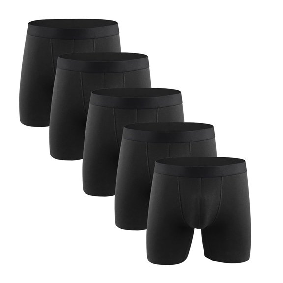 ZQUUVOU Plus Size Men's Boxer Briefs Long Leg Cotton Solid Color Underwear 5 Pack (Black,2XL)