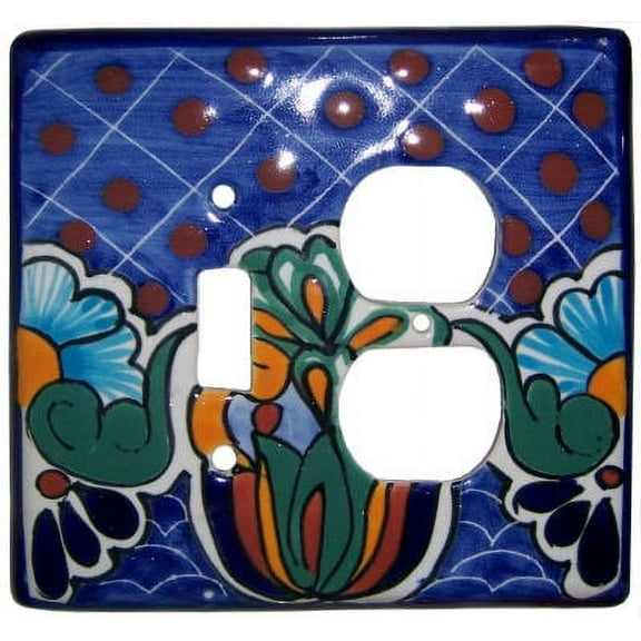Blue Mesh Talavera Toggle-Outlet Switch Plate